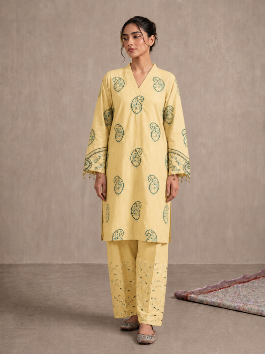 2pc Embroidered Butter Yellow Lawn