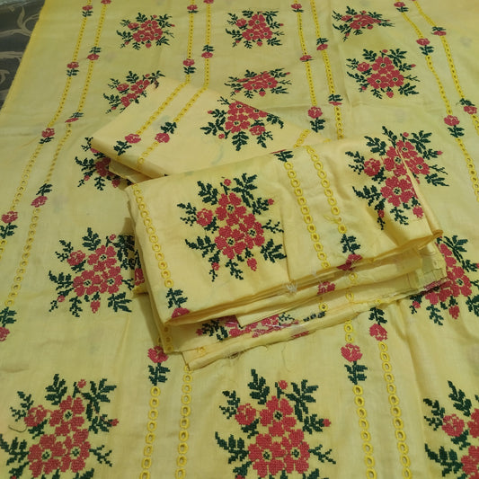 Premium 2pc Chickankari Lawn - Yellow