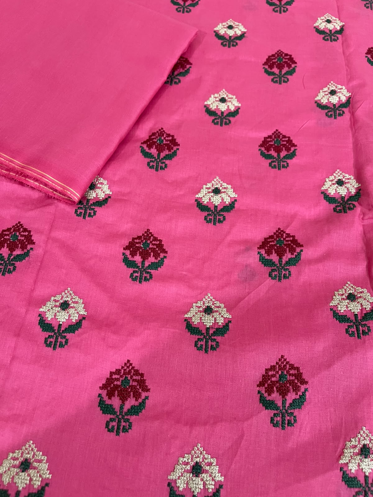 2pc Embroidered Leaf Lawn-Pink