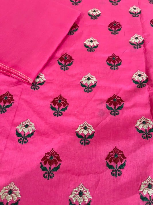 2pc Embroidered Leaf Lawn-Pink
