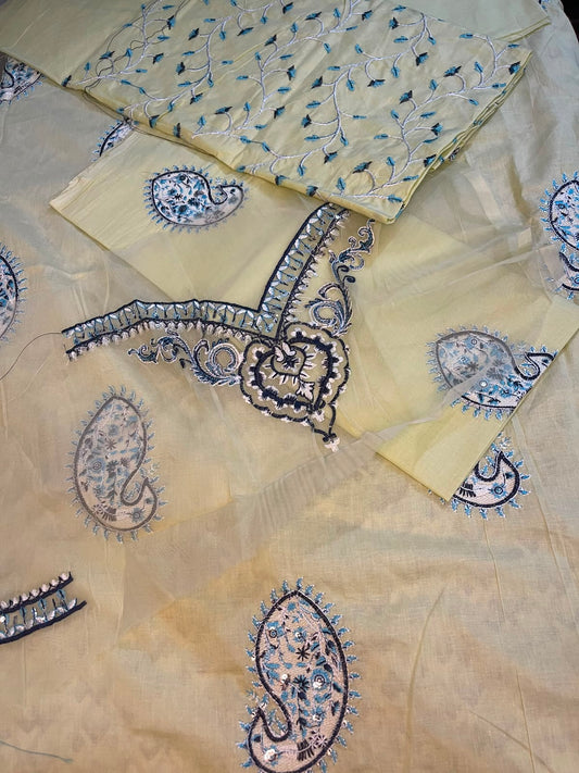 2pc Embroidered Butter Yellow Lawn