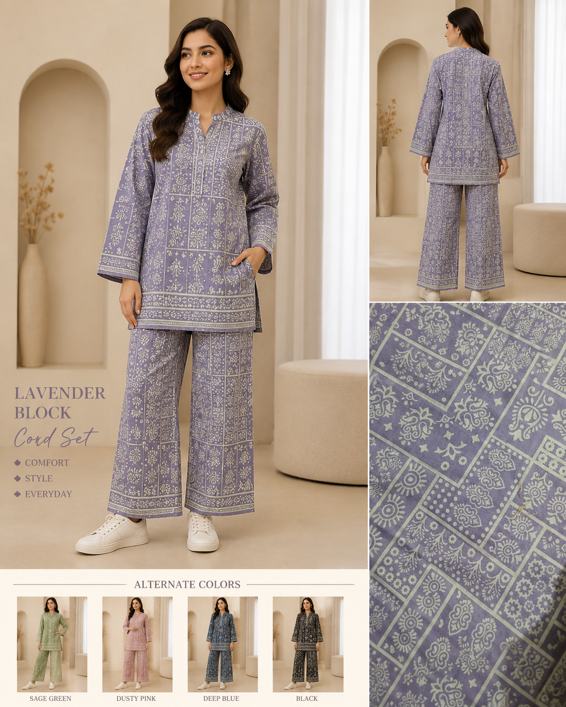 2pc Unstiched Printed Cord Set-Lilac