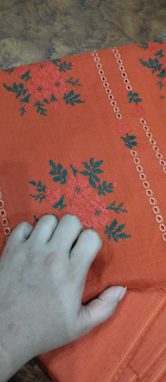 2pc Embroidered Cotton Lawn-Rust