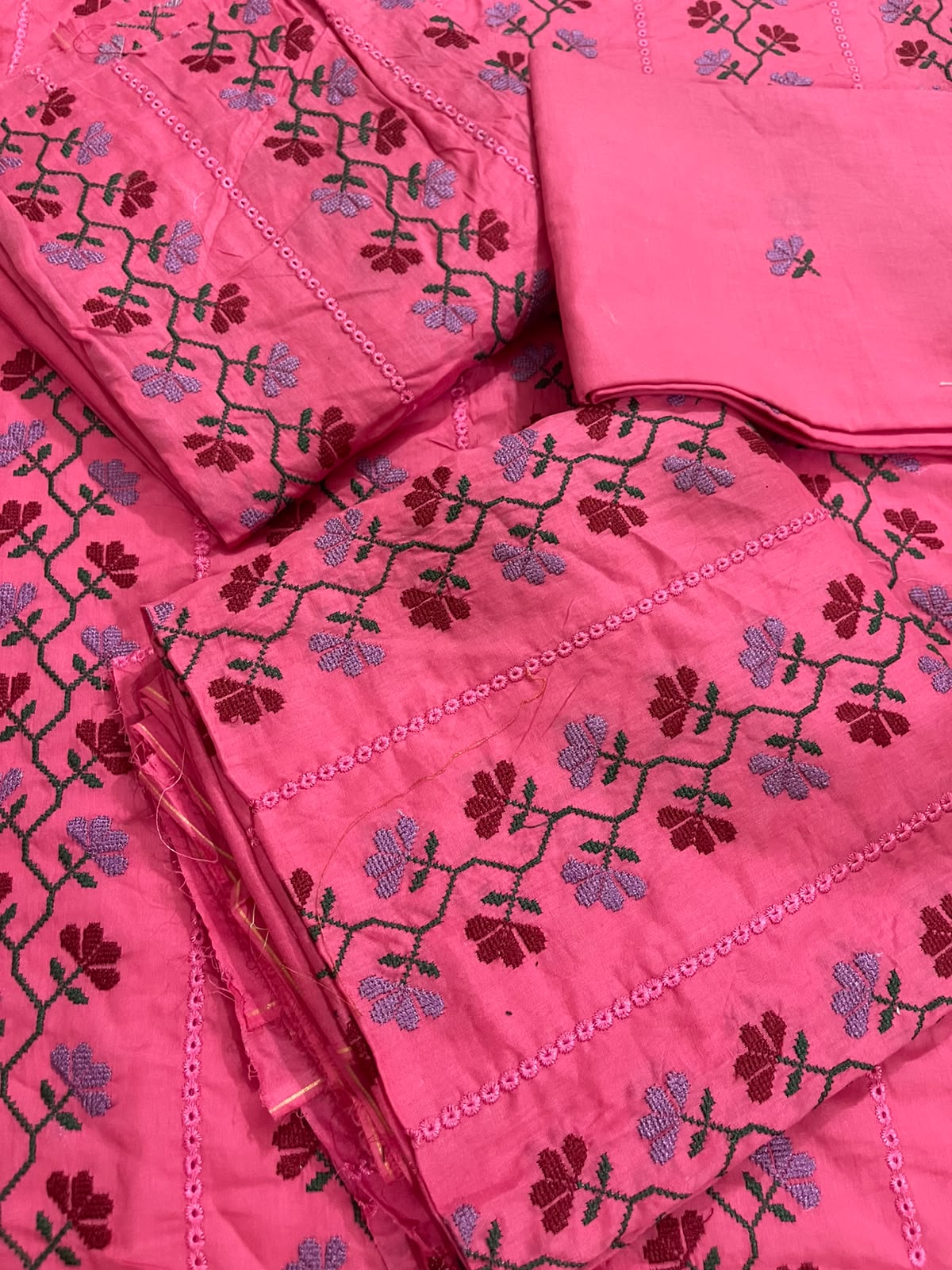 2pc Embroidered Bareeze lawn-pink