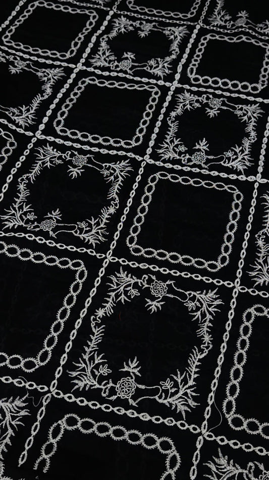 2pc Embroidered Square  Lawn-Black