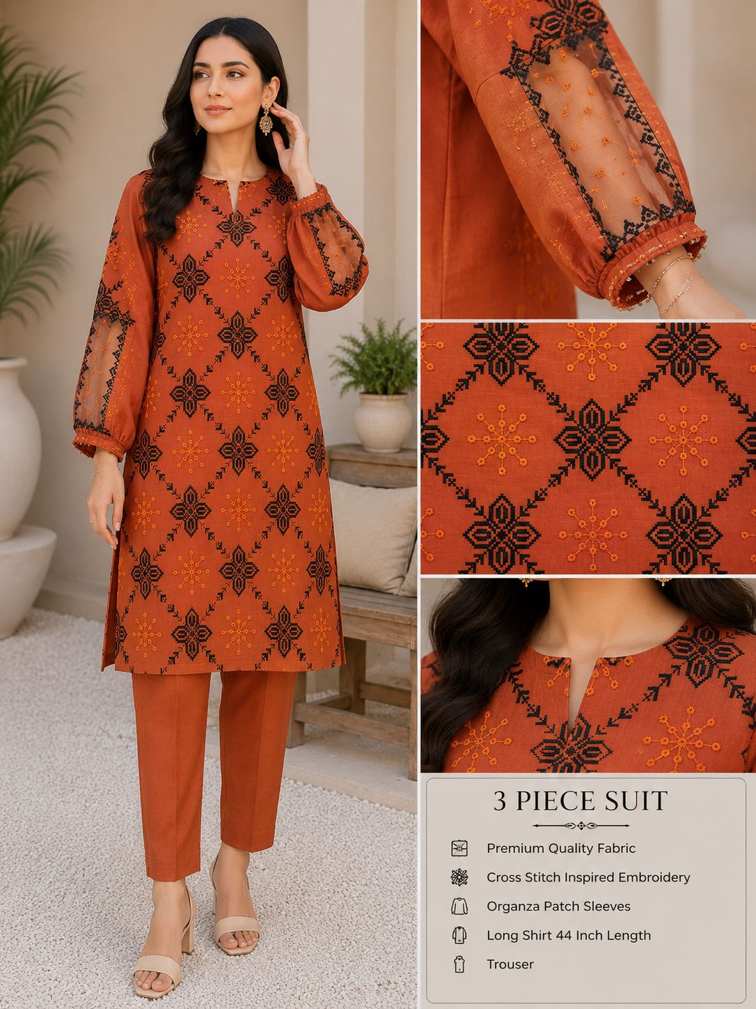 2pc Cross Stitch Embroidered Lawn
