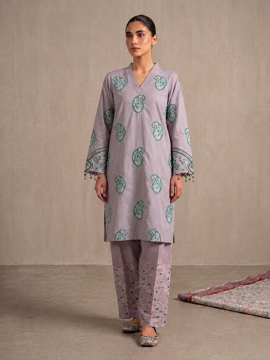 2pc Unstiched Embroidered Carry Lawn-Lilac