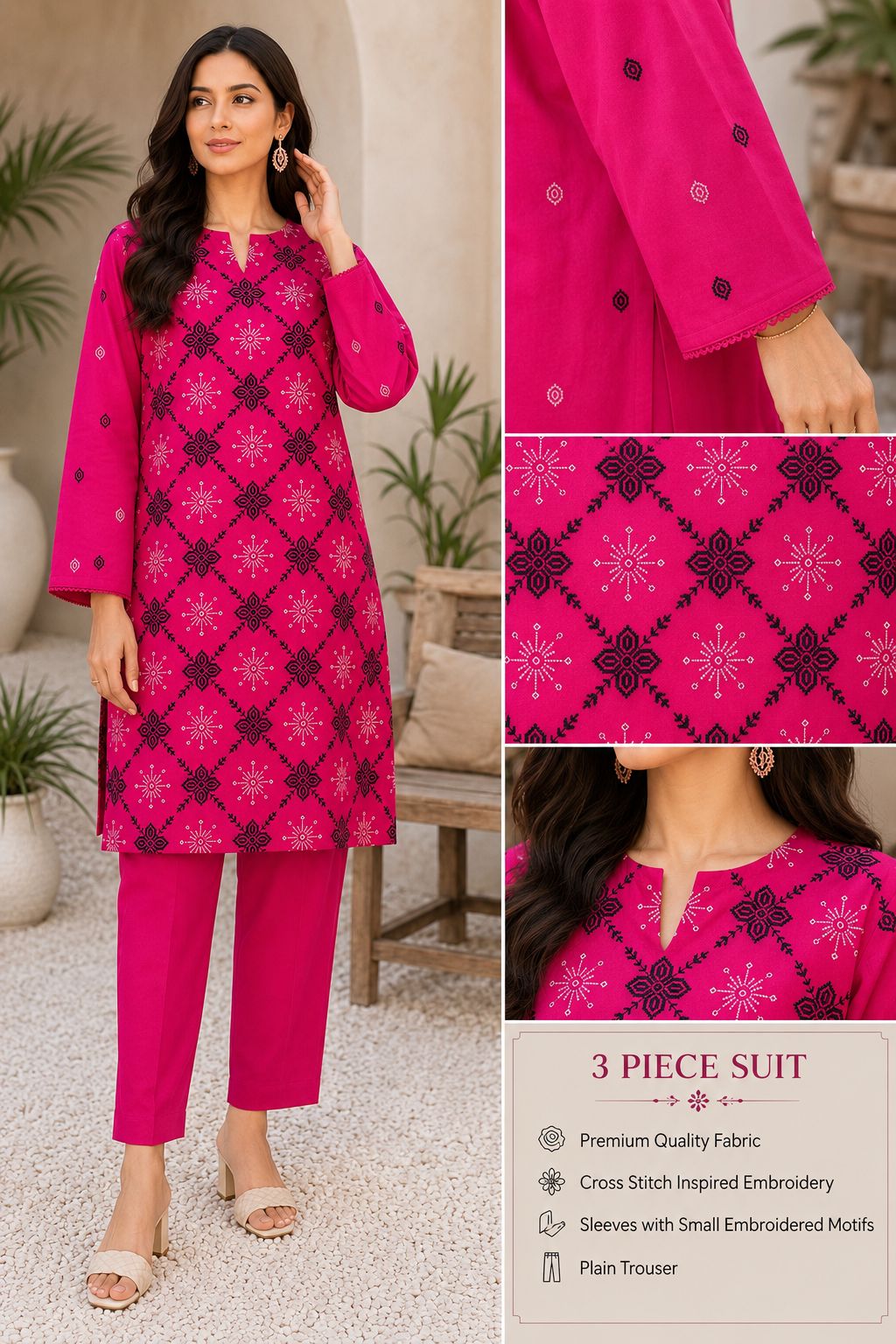 2pc Unstiched Cross Stitch Embroidered Lawn