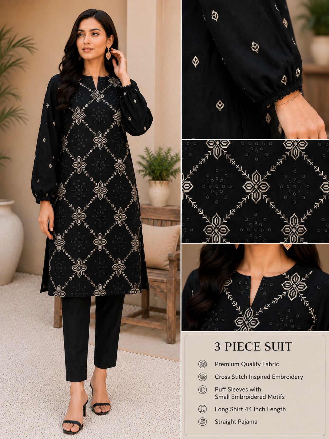 2pc Unstiched Cross Stitch Embroidered Lawn