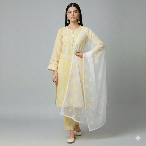 2pc Embroidered Lawn-Lemon