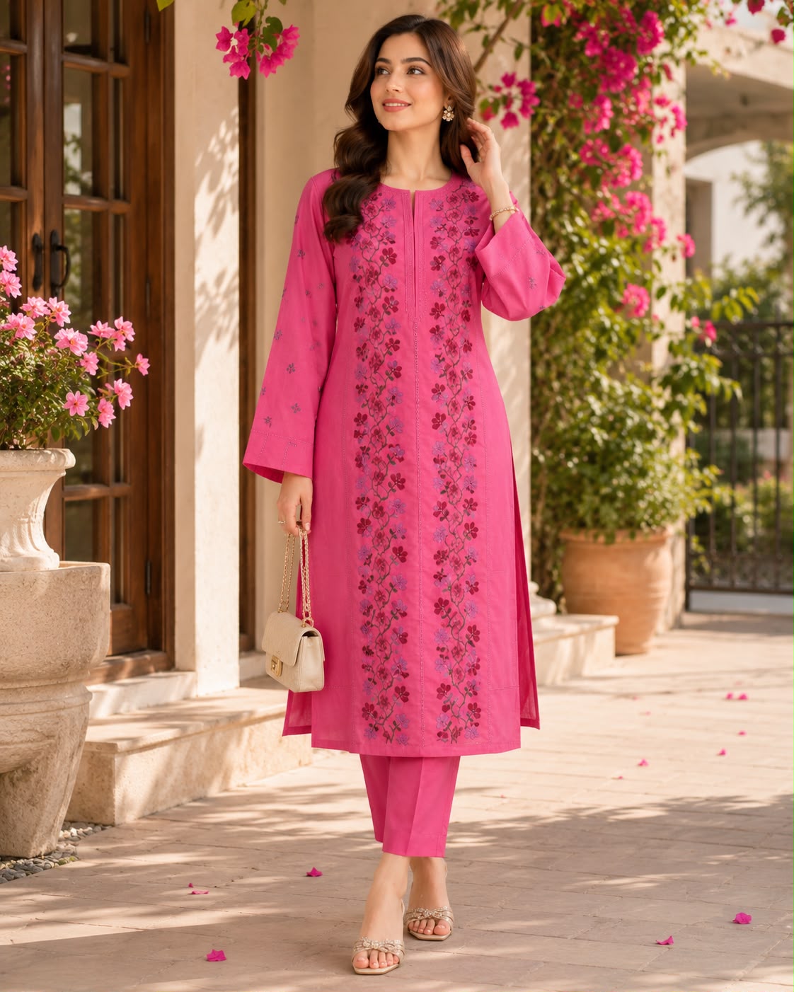 2pc Embroidered Bareeze lawn-pink